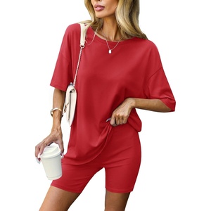 image:imageEkouaer Lounge Sets 2 Piece Summer Outfits 2026 Oversized Biker Short SetsRed