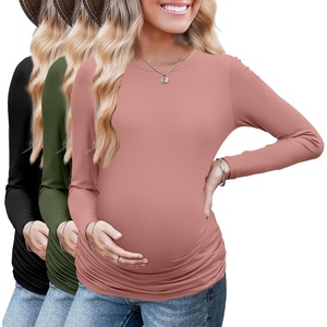 image:imageEkouaer Maternity Long Sleeve Shirt 3Packs Round Neck Pregnancy Tops Casual Tee Top ShirtsBlackCoupled PinkArmy Green