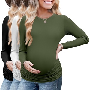 image:imageEkouaer Maternity Long Sleeve Shirt 3Packs Round Neck Pregnancy Tops Casual Tee Top ShirtsBlackWhiteArmy Green