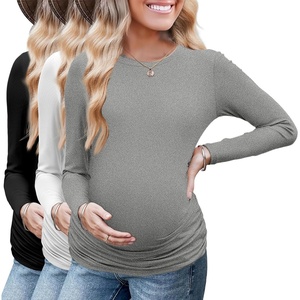 image:imageEkouaer Maternity Long Sleeve Shirt 3Packs Round Neck Pregnancy Tops Casual Tee Top ShirtsBlackWhiteDgrey Textile
