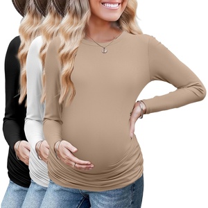 image:imageEkouaer Maternity Long Sleeve Shirt 3Packs Round Neck Pregnancy Tops Casual Tee Top ShirtsBlackWhiteKhaki