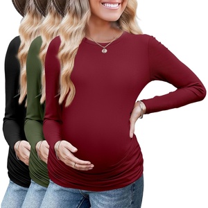 image:imageEkouaer Maternity Long Sleeve Shirt 3Packs Round Neck Pregnancy Tops Casual Tee Top ShirtsBlackWine RedArmy Green