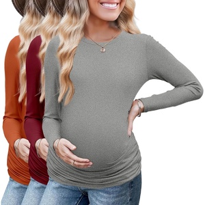 image:imageEkouaer Maternity Long Sleeve Shirt 3Packs Round Neck Pregnancy Tops Casual Tee Top ShirtsCaramelWine RedDgrey Textile