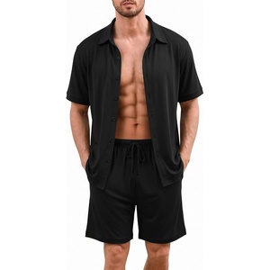 image:imageEkouaer Mens Pajama Sets Button Down Summer Pjs Hawaiian Lounge Set XSXXLBlack