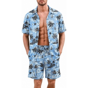 image:imageEkouaer Mens Pajama Sets Button Down Summer Pjs Hawaiian Lounge Set XSXXLCoconut Tree  Light Blue