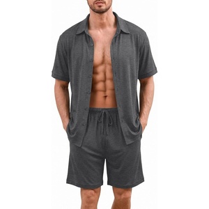 image:imageEkouaer Mens Pajama Sets Button Down Summer Pjs Hawaiian Lounge Set XSXXLDark Grey
