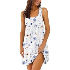 image:imageEkouaer Nightgowns for Women Cotton Night Gown Tank Sleeveless Sleep DressWhite Flowers