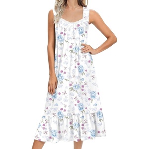 image:imageEkouaer Nightgowns for Women Long Sleeveless Night Gown Button SleepshirtBlue Flower