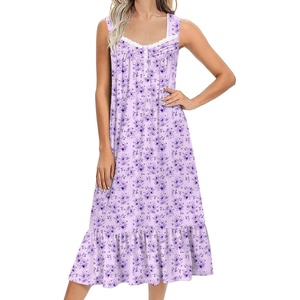 image:imageEkouaer Nightgowns for Women Long Sleeveless Night Gown Button SleepshirtDark Purple Floral