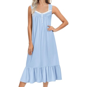 image:imageEkouaer Nightgowns for Women Long Sleeveless Night Gown Button SleepshirtLight Blue