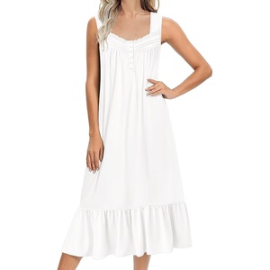 image:imageEkouaer Nightgowns for Women Long Sleeveless Night Gown Button SleepshirtWhite