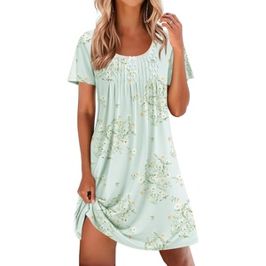image:imageEkouaer Nightgowns for Women Pleated Sleep Shirts Short Sleeve Night ShirtsFloral Light Green