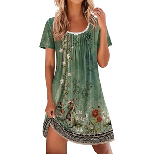 image:imageEkouaer Nightgowns for Women Pleated Sleep Shirts Short Sleeve Night ShirtsGreen Blossom