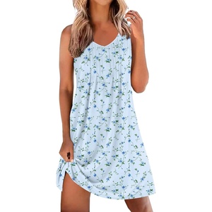 image:imageEkouaer Nightgowns for Women Sleeveless Sleep Shirt Tank V Neck Night GownFloral Blue
