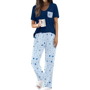 image:imageEkouaer Pajama Sets for Women 2 Piece Short Sleeve Pj V Neck Chest PocketBluenavy Star