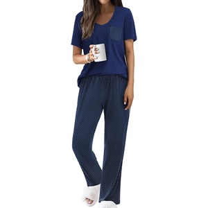 image:imageEkouaer Pajama Sets for Women 2 Piece Short Sleeve Pj V Neck Chest PocketNavy Dots