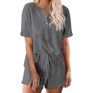image:imageEkouaer Pajamas Set for Women Short Sleeve Lounge Set 2 Piece Soft Cute PjsGrey