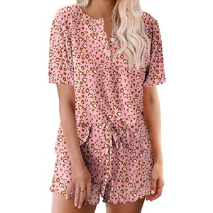 image:imageEkouaer Pajamas Set for Women Short Sleeve Lounge Set 2 Piece Soft Cute PjsPink Leopard