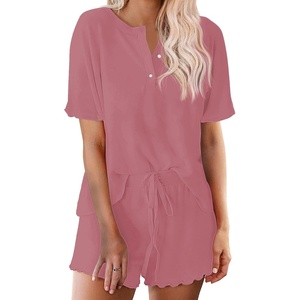 image:imageEkouaer Pajamas Set for Women Short Sleeve Lounge Set 2 Piece Soft Cute PjsPurple Red
