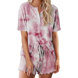 image:imageEkouaer Pajamas Set for Women Short Sleeve Lounge Set 2 Piece Soft Cute PjsTie Dye Fuchsia
