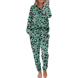 image:imageEkouaer Pajamas Womens Long Sleeve Pj Set Soft 2 Piece LoungewearGreen Leopardprint