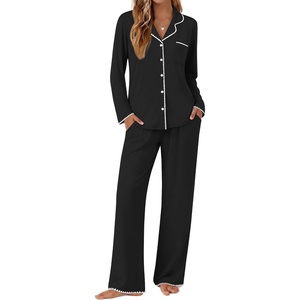 image:imageEkouaer Pajamas for Women Set Long Sleeve Lounge Set Soft Button Down PjsBlack