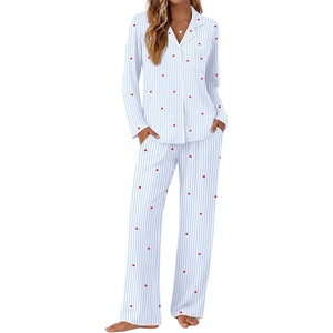 image:imageEkouaer Pajamas for Women Set Long Sleeve Lounge Set Soft Button Down PjsBlue Stripe