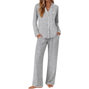 image:imageEkouaer Pajamas for Women Set Long Sleeve Lounge Set Soft Button Down PjsLight Grey