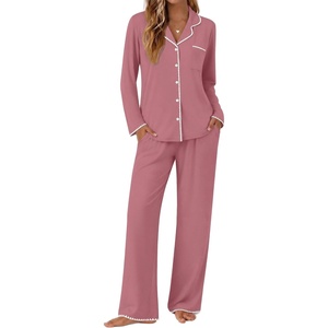 image:imageEkouaer Pajamas for Women Set Long Sleeve Lounge Set Soft Button Down PjsPurple Red