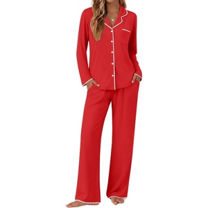 image:imageEkouaer Pajamas for Women Set Long Sleeve Lounge Set Soft Button Down PjsRed