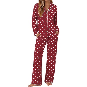 image:imageEkouaer Pajamas for Women Set Long Sleeve Lounge Set Soft Button Down PjsWhite Heart Red