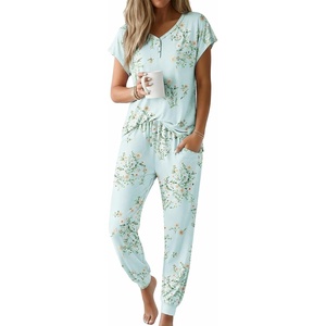 image:imageEkouaer Viscose from Bamboo Womens Pajama Sets Super Soft Short Sleeve Button Top and Pants Pj Sleepwear Sets SXXLDaisy Bouquet