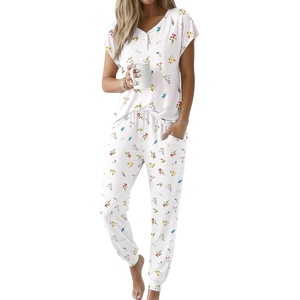 image:imageEkouaer Viscose from Bamboo Womens Pajama Sets Super Soft Short Sleeve Button Top and Pants Pj Sleepwear Sets SXXLDaisy White Floral