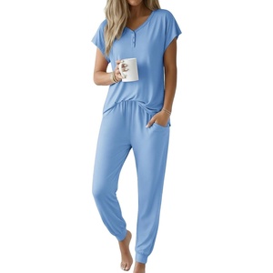 image:imageEkouaer Viscose from Bamboo Womens Pajama Sets Super Soft Short Sleeve Button Top and Pants Pj Sleepwear Sets SXXLLight Blue