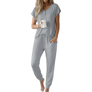 image:imageEkouaer Viscose from Bamboo Womens Pajama Sets Super Soft Short Sleeve Button Top and Pants Pj Sleepwear Sets SXXLLight Grey