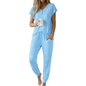 image:imageEkouaer Viscose from Bamboo Womens Pajama Sets Super Soft Short Sleeve Button Top and Pants Pj Sleepwear Sets SXXLOcean Blue