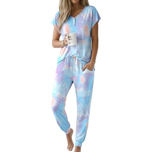 image:imageEkouaer Viscose from Bamboo Womens Pajama Sets Super Soft Short Sleeve Button Top and Pants Pj Sleepwear Sets SXXLTie Dye Blue and Purple