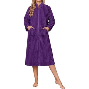 image:imageEkouaer Women Plush Robe Zip Up Bathrobe Fleece Warm Housecoat with PocketsBright Purple
