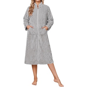 image:imageEkouaer Women Plush Robe Zip Up Bathrobe Fleece Warm Housecoat with PocketsLight Grey