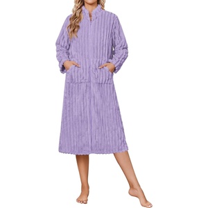 image:imageEkouaer Women Plush Robe Zip Up Bathrobe Fleece Warm Housecoat with PocketsLilac Purple