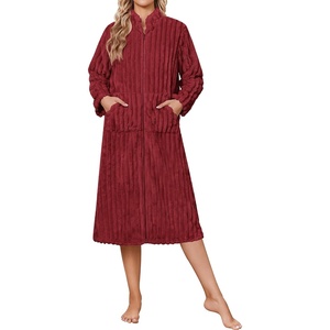 image:imageEkouaer Women Plush Robe Zip Up Bathrobe Fleece Warm Housecoat with PocketsWine Red