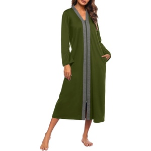 image:imageEkouaer Women Zipper Robe Long Sleeve Housecoat Soft Nightgown with PocketsArmy Green