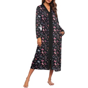 image:imageEkouaer Women Zipper Robe Long Sleeve Housecoat Soft Nightgown with PocketsButterfly