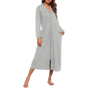 image:imageEkouaer Women Zipper Robe Long Sleeve Housecoat Soft Nightgown with PocketsGray