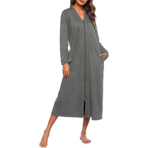 image:imageEkouaer Women Zipper Robe Long Sleeve Housecoat Soft Nightgown with PocketsMedium Grey