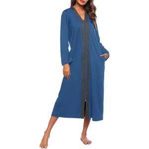 image:imageEkouaer Women Zipper Robe Long Sleeve Housecoat Soft Nightgown with PocketsNavy Gray