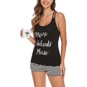 image:imageEkouaer Womens Cami Pajama Set Sleeveless Racerback Tank Top Soft SleepwearBlack Stripes