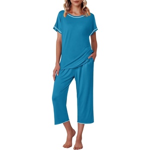 image:imageEkouaer Womens Capri Pajama Sets Print Short Sleeve Sleepwear Top and PantsAblue Green