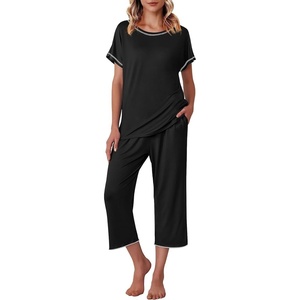 image:imageEkouaer Womens Capri Pajama Sets Print Short Sleeve Sleepwear Top and PantsBlack