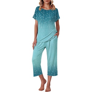 image:imageEkouaer Womens Capri Pajama Sets Print Short Sleeve Sleepwear Top and PantsBlue Willow Branches